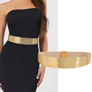 European and American Style Decorative Dress Belt Golden Long Waist Elastic Wide Belt Versatile Decoration
