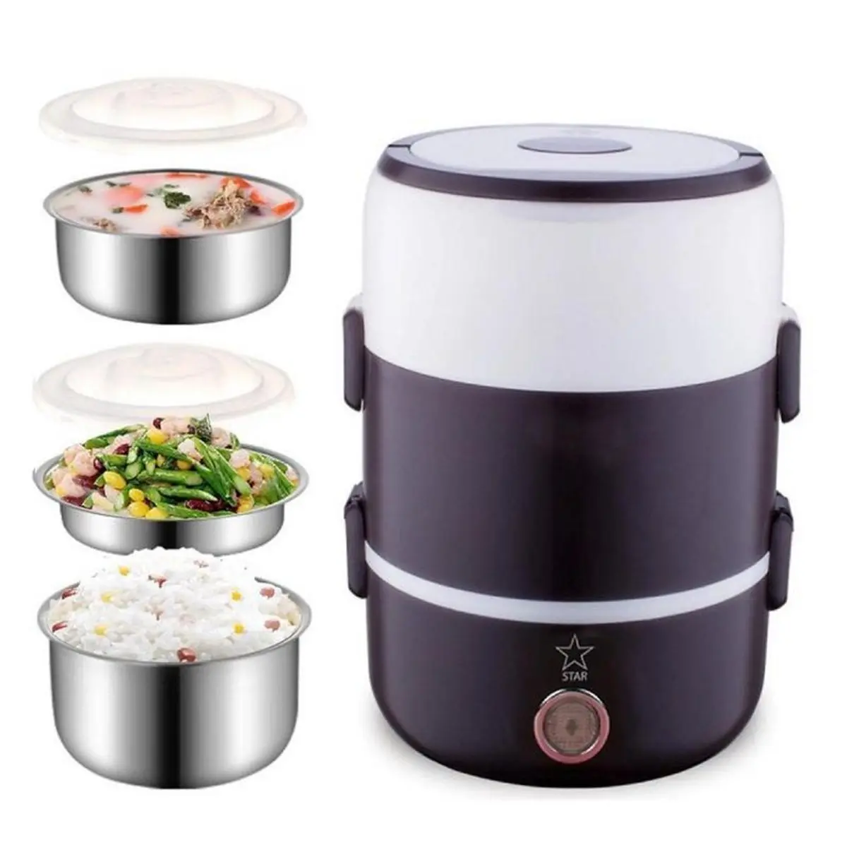 Hộp đựnġ cơm cắm điện giữ nhiệt, hộp cơm văn phòng 3 tầng 2 lớp, mang cơm đi làm tiện lợi, ruột inox 304 an toàn