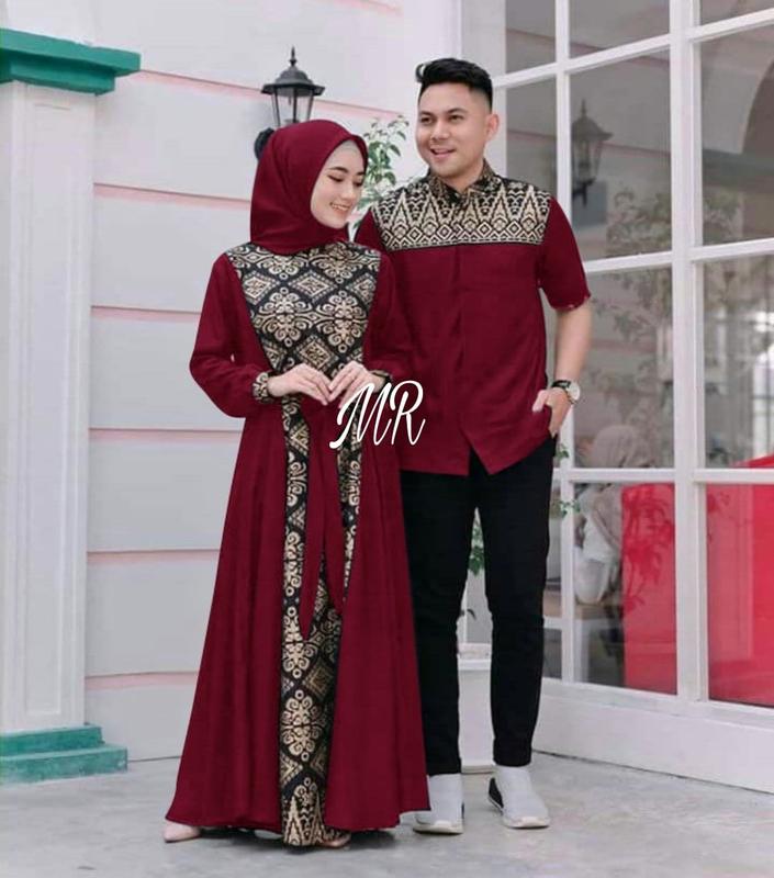 CP BATIK IRWANSYAH Baju Couple Pasangan Kemeja Pria dan Gamis dewasa dress kondangan  sarimbit  Muslim Pesta Lebaran Keluarga 0