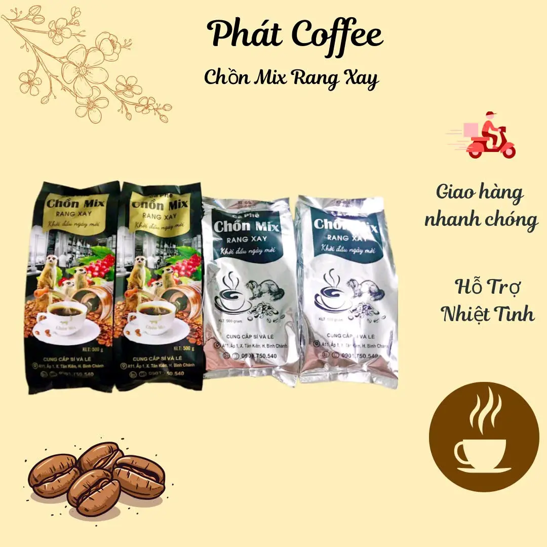 <Date mới >combo 2kg(4 túi)cà phê không tặng quà- cà phê chồn Mix túi bạc và túi đen