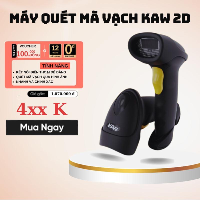 Máy quét mã vạch Kaw 2D, Không Dây, Bluetooth 5.0, Quét Mã Vạch Đa Tia Mã 1D, Mã QR