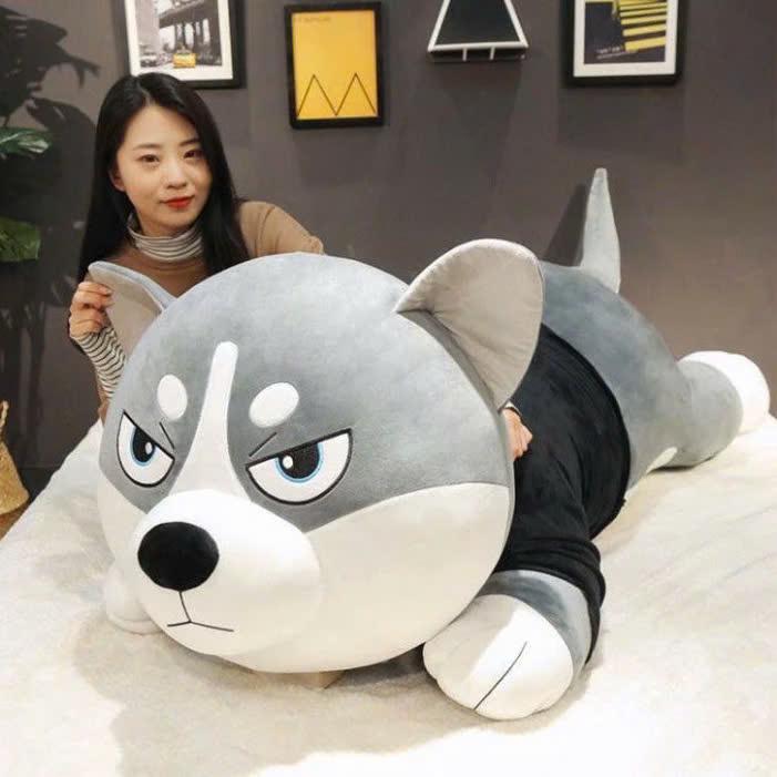 Gấu Bông Chó Ngáo Husky Size Siêu To Khổng Lồ Màu Xám