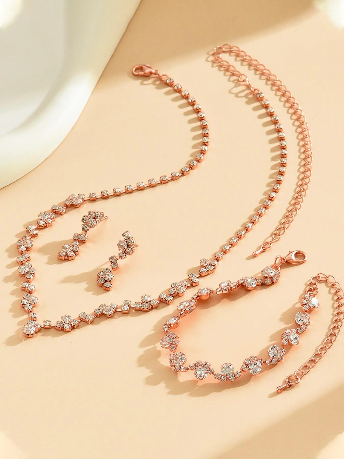 Women's Elegant Artificial Crystal Decorated Necklace & Earrings & Bracelet, Trendy All-match & Exquisite Jewelry for Birthday Gift