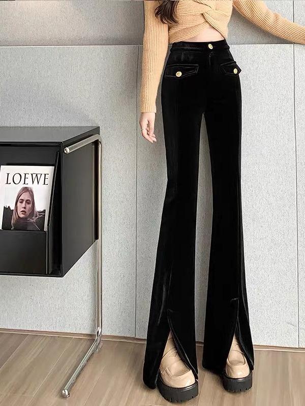 Quần nhung ống loe xe gấu cạp cao chất nhung tăm sang chảnh