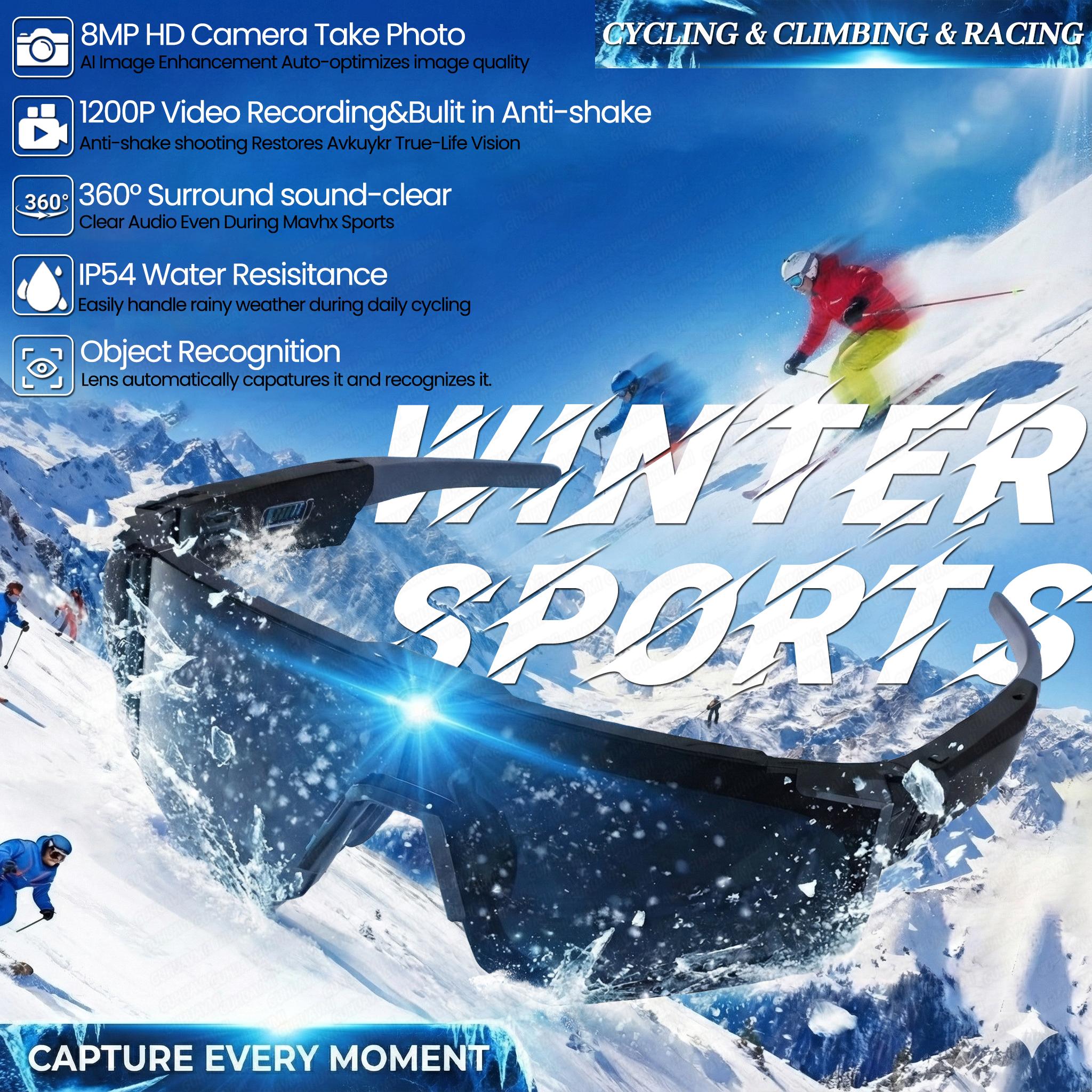 New 4K HD 800W Pixel Skiing Smart Glasses Men 1200P Video Recording Action Capture Anti-shake Take Photo Sport Sunglasses Women