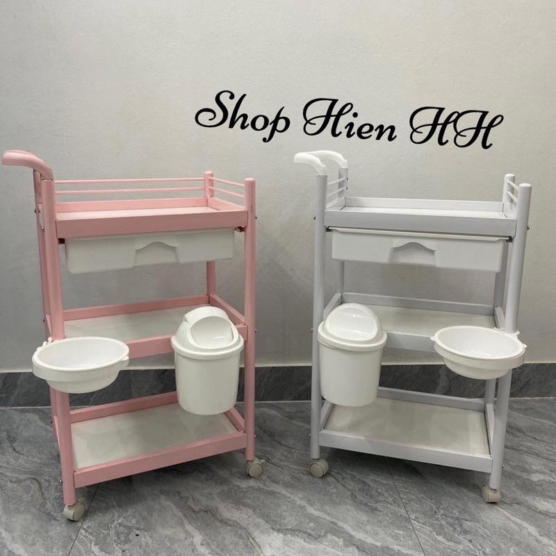 Xe Rác Nhựa ABS Cao Cấp Xe đẩy spa 3 tầng cao cấp kệ Spa nhập khẩu kèm thùng rác thau Kitchen Nhà Bếp kệtủ dántường