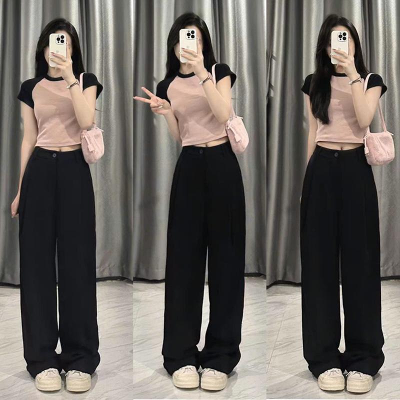 Quần Tây Lưng Cao Ống Rộng Suông Nữ Đi Học Làm Công sở Màu Đen Cạp Có Đai Túi Quần Vải Nữ Cạp Cao Ống Rộng Đứng Dáng Dài