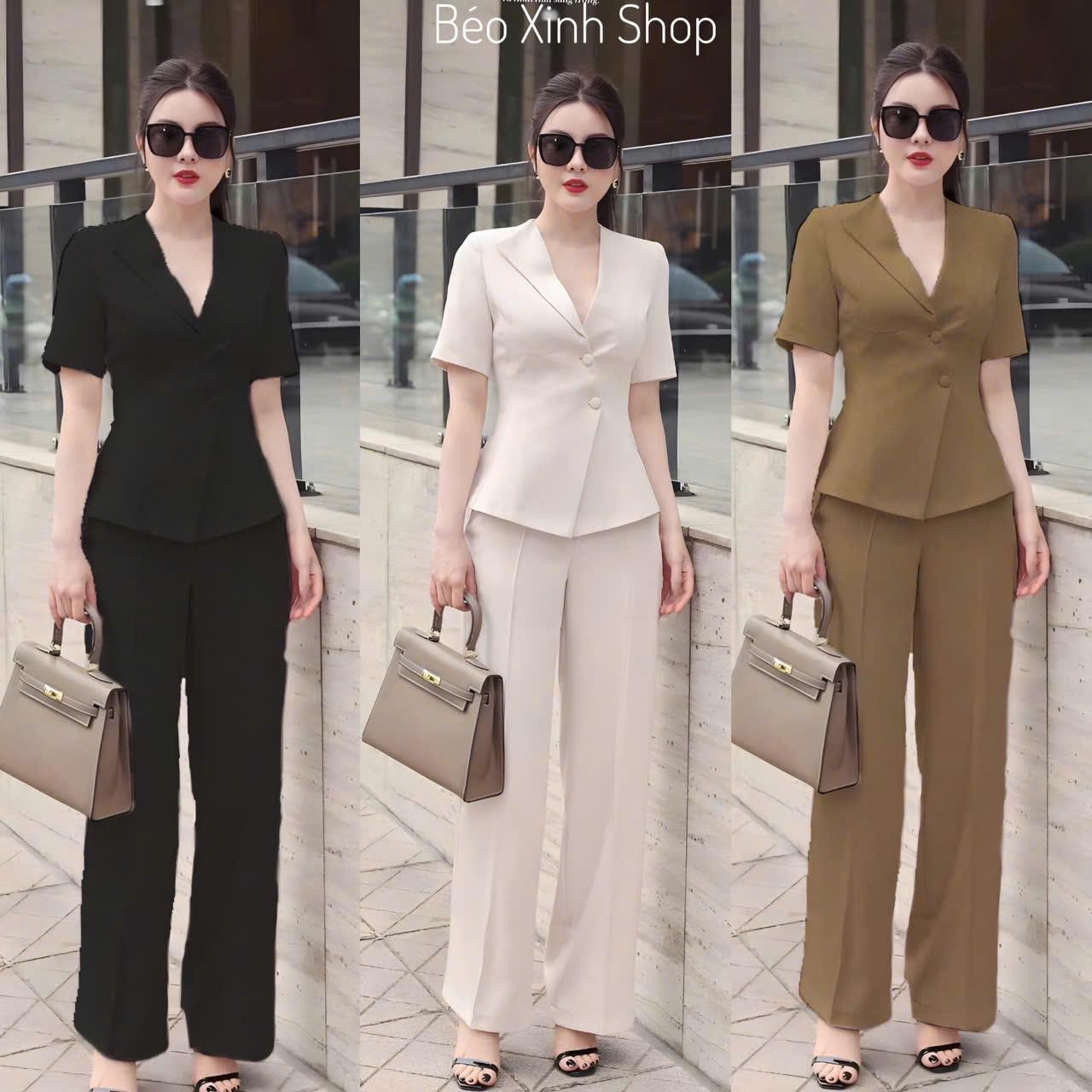 [Sale 89k] Set Quần Áo Cổ Vest Phối Sang Trọng Vải Cotton Lạnh Cho Các Nàng 40 - 95Kg Nữ Top Women Xoè - A.1516