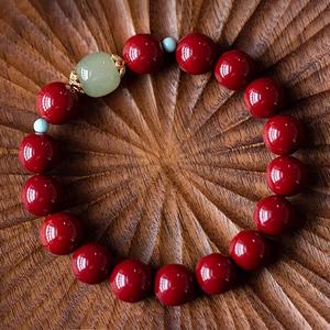 Gelang Tangan Cinnabar, untuk Wanita, dengan Tahun Zodiak, Gelang Bulatan Tunggal Jed Hetian, Barang Kemas untuk Pasangan, Gelang Manik Gaya Tradisional Bangles Bracelets Jewelry