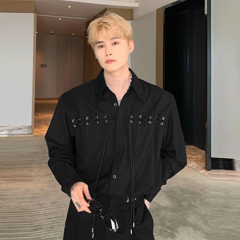 Áo sơ mi nam tay dài đan dây form rộng