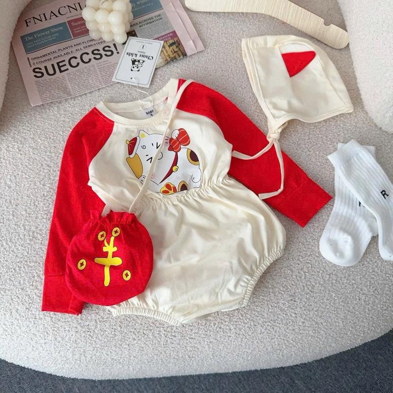 SET BODYSUIT MÈO THẦN TÀI CHO BÉ TẶNG KÈM MŨ VÀ TÚI CỰC YÊU, ÁO TẾT CHO BÉ 2
