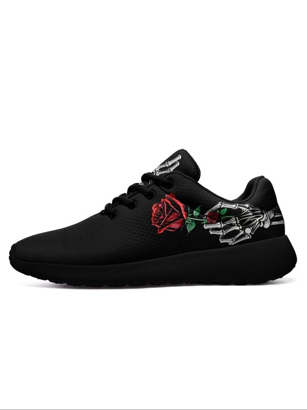 Women's Rose Skull Hand Bone Print Low Top Sneakers, Sports Running Shoes, Slip Resistant, Shock Absorbing, Breathable, Available in Large Size 2