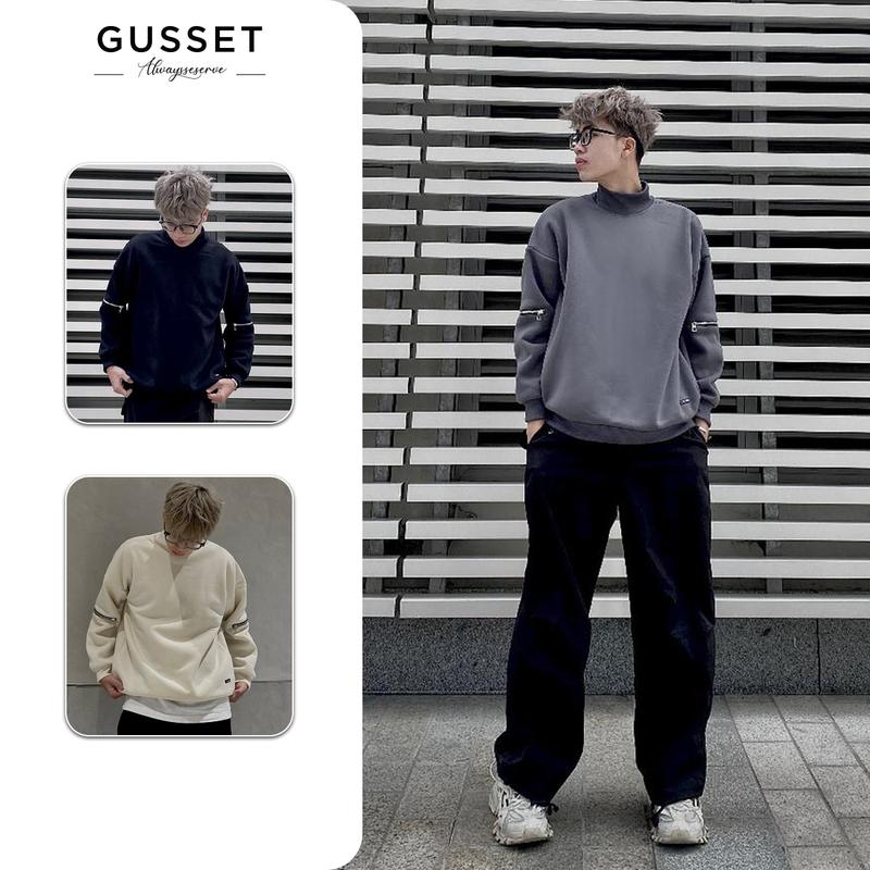 Áo sweater Nam Nữ CỔ CAO form rộng chất nỉ bông dày dặn GUSSET - OAN007 Menswear Hoodie Dài Tay Đen