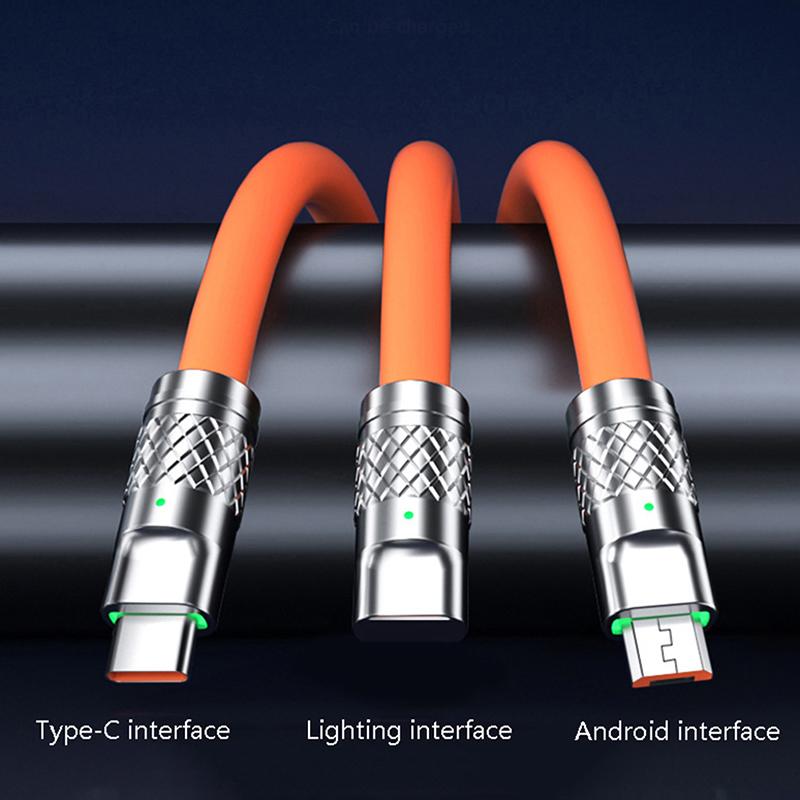 Cáp USB Loại C, 3in1, 6A, 120W, Cáp USB A Sang Type-C 8 chân, Cáp Micro USB 6