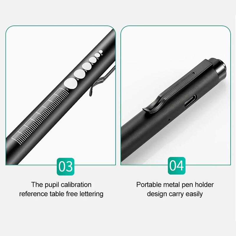 Product Introduction of USB Rechargeable Medical Handy Pen Light Mini Nursing Flashlight LED Torch Lamp With Stainless Steel Clip Pocket Led Flashlight 3