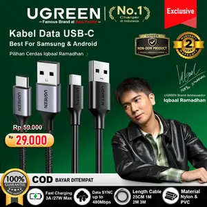 Kabel Data USB Type C UGREEN Pengisian Cepat 3A Max Untuk Samsung Oppo Vivo Redmi Realme Infinix Dll