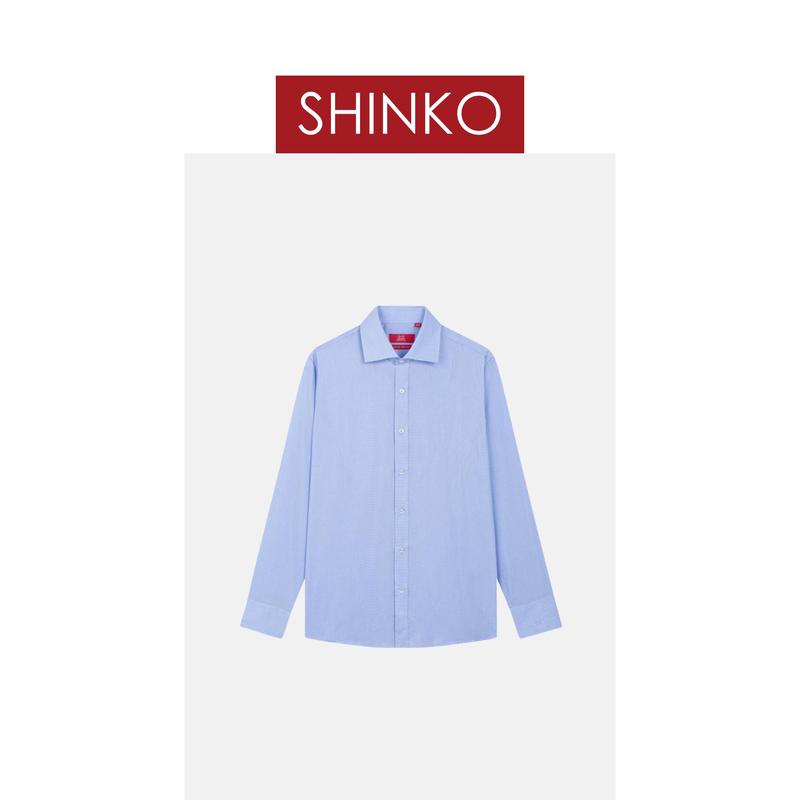 SHINKO Shirt MLS019-BU Áo sơ mi nam dài tay cao cấp màu xanh biển hoạ tiết kẻ caro 6
