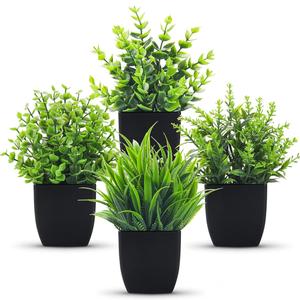 Juego de plantas artificiales en maceta, 4 cuentas de maceta de planta con falsa, planta falsa para decoración del hogar, planta decorativa para decoración de estantes de oficina en casa