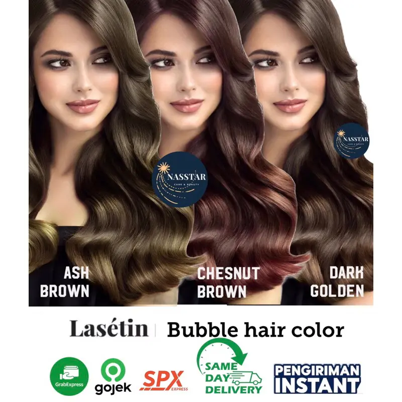 READY INSTAN LASETIN Whip Foam Bubble Hair Color | Ash brown | Chestnut Brown | Dark Golden Blonde