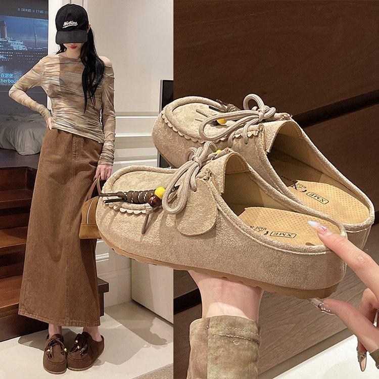  Giày JINxCHOY phong cách Hàn Quốc mũi tròn thời trang cổ điển dép lười một chân chất liệu PU dành cho nữ chống trượt và chống mài mòn thích hợp để mặc bên ngoài giày Mueller SS24 cho trang phục Thường Ngày và nhà ở 