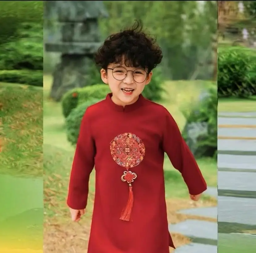 [MDAD] ÁO DÀI NHÍ MINH ĐAN MẶC TÊT THÊU HÌNH LONG PHỤNG HOTTREND CHO BÉ NAM NỮ