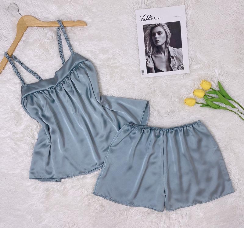 Size (55Kg - 95Kg) Bộ Đồ Ngủ Lụa Satin Không Mút Kiểu Dây Thắt Bính Dễ Thương Mặc Nhà Mặc Ngủ Đều Đẹp Dành Cho Nữ Áo Women Đen