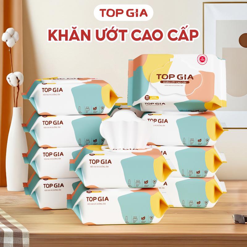(DEAL LIVE) Thùng 6 bịch khăn ướt cao cấp Topgia kích thước 15x20cm mềm mại, Khăn giấy ướt không mùi, an toàn mọi làn da