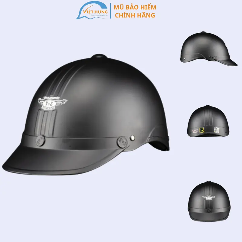 MŨ BẢO HIỂM 1/2 VS 03 NT HALY NÚM ĐEN NHÁM hàng chính hãng lưỡi trai dài bktec 0