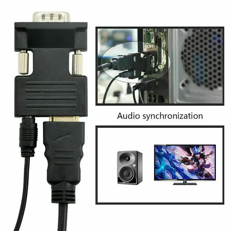 Cáp HDMI sang VGA, Đầu ra tín hiệu nam VGA, Bộ điều hợp âm thanh, Bộ chuyển đổi tương thích HDMI, Cáp HDMI, với cáp âm thanh 4
