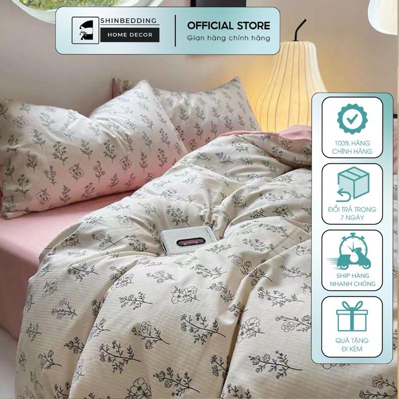 Bộ Vỏ Chăn Ga Gối Đũi Thô Shinbedding ( Set Vỏ Không Kèm Ruột) ga giường nơ cỡ queen đồng tiền đỏ gagiuong mua giặt máy đầu gấu trắng nệm