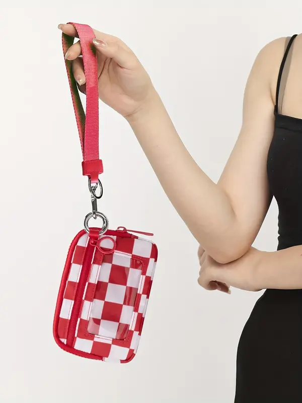 Fashionable Checked Pattern Clear Window Design Wristlet, Casual Versatile Zipper Coin Purse for Women, Trendy All-match Bag for Daily Use 8