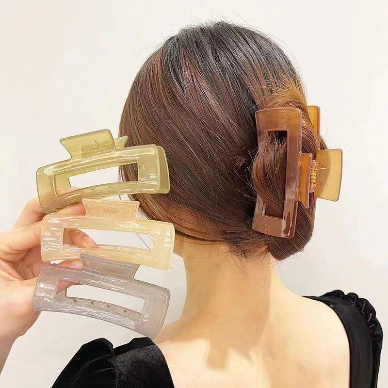 Kẹp Acrylic Trong Suốt Hình Vuông, Cỡ Lớn Móng Vuốt 12cm, Màu Thạch, Thời Trang, Phụ Kiện Tóc Bắt Mắt Women Nữ 4