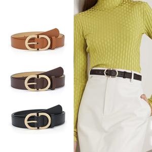Women's Belt Fashion Thin Belt with Metal Round Buckle for Jeans Pants Ladies Skinny Waist Belts