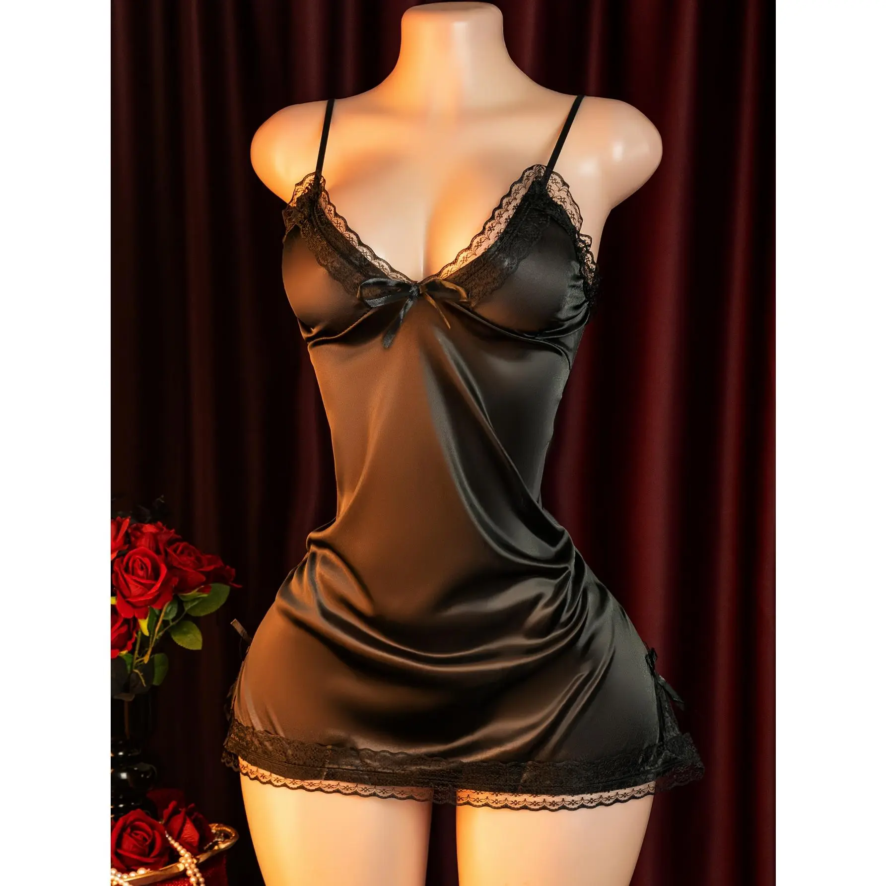 Sexy lingerie with contrasting lace, alluring see-through dress, sheer  bust, hip-hugging dress, uniform-style nightwear, sultry bedroom  accessories, striking new design, exotic revealing lingerie, separate  nightwear