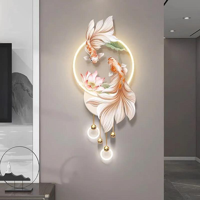 Tranh Tráng Gương Đèn LED Cửu Ngư Quần Hội trang trí nhà cửa decor phòng nhà hàng Treo Phòng Decor Tường Treo Tường 5