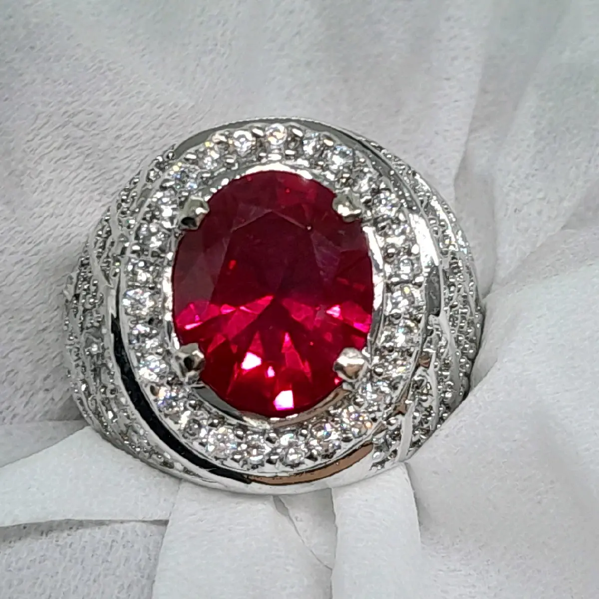 cincin merah delima full zircon Batu