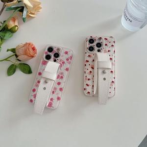 Ốp Điện Thoại Di Động Tương Thích Với Thiết Kế Hoa Apple Iphone15pro, Chất Liệu Da, Dây Đeo Tay 1412, Giá Đỡ 11, Ốp Điện Thoại Cao Cấp, Hb107-10