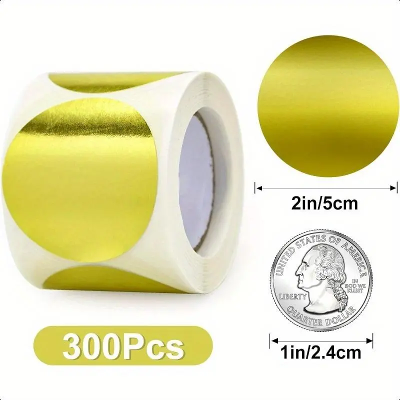 Gold & Silver Foil Seals Stickers, 2 Rolls Round Self-adhesive Envelope Seals Labels Stickers, Blank Emer Stamp Stickers for Book Invitation Notary Seals 1
