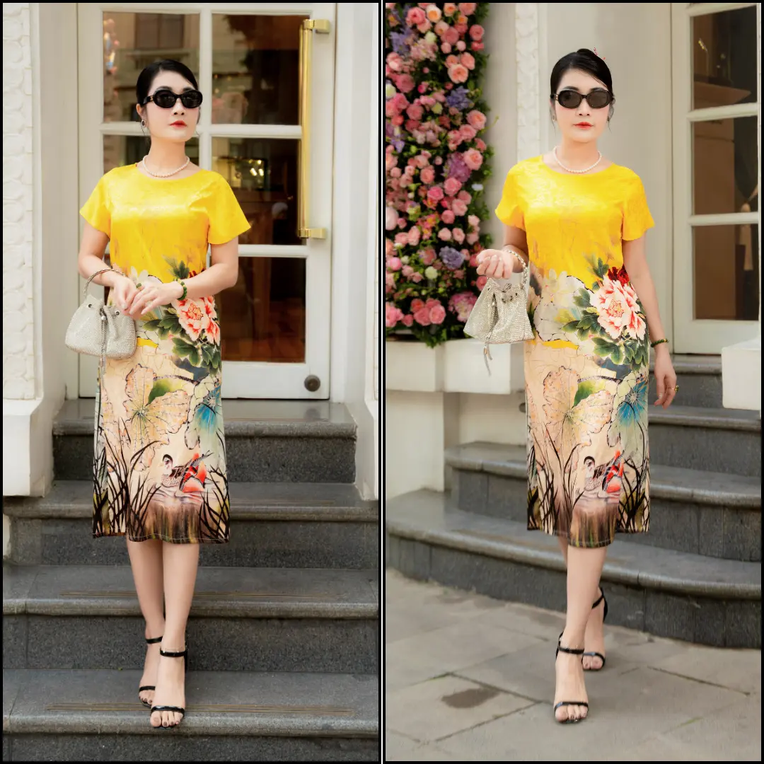 [ Có BigSize ] Đầm Trung Niên Cao Cấp - Lady Amy, Chất Lụa Thái Tuấn Lụa Cao Cấp In Công Nghệ 8D Sắc Nét, Tôn Vẻ Đẹp Quý Phái, Sang Trọng, Thanh Lịch Nữ [VIP 5]