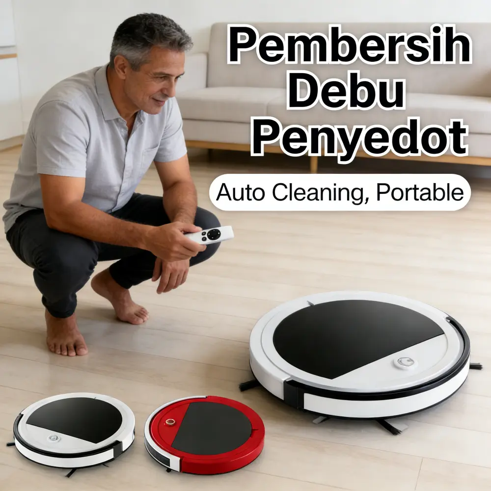 Robot Penyedot Debu Mini All-in-One: Penyapu & Pel Otomatis, Pembersih Lantai Multifungsi Dengan Sistem Air, Model [Model Name] UKuran [Measurements], Desain Biru Putih Kompak untuk Ruang Sempit