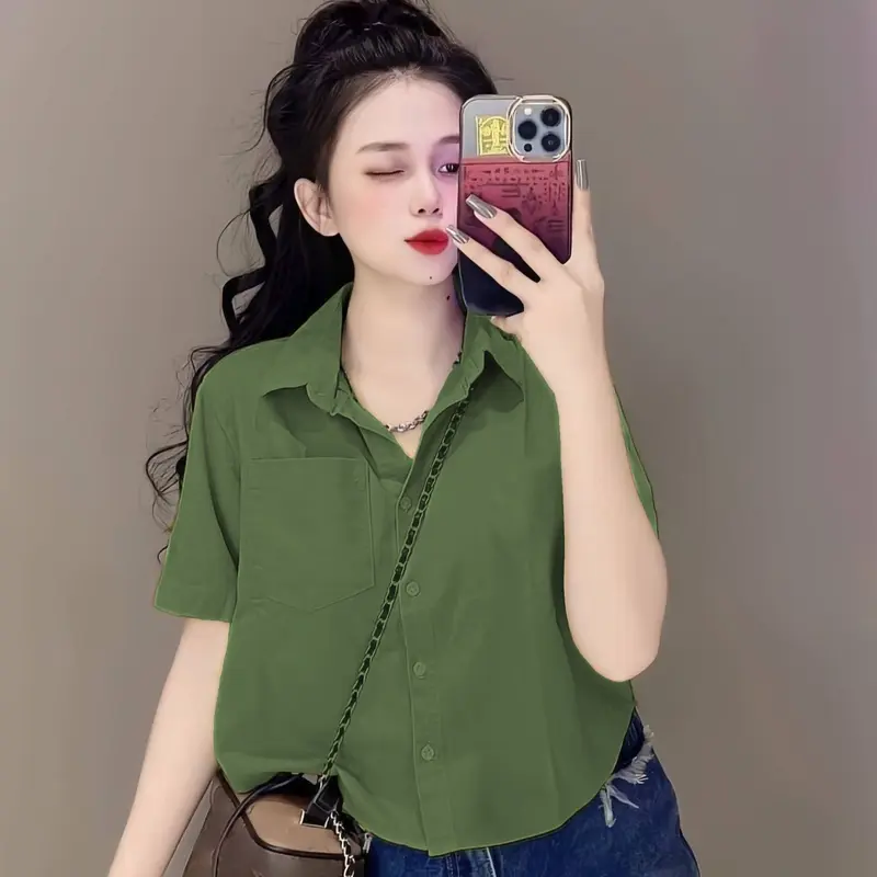 Áo sơ mi nữ tay ngắn form rộng, Áo croptop nữ kiểu 4