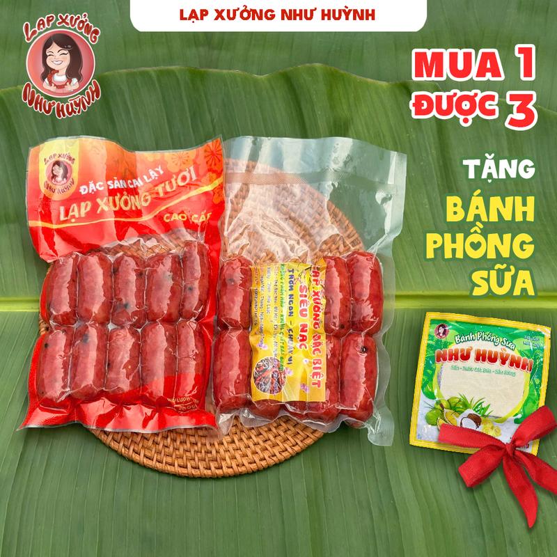  COMBO 1 KG LẠP XƯỞNG TƯƠI ĐẶC BIỆT - TRUYỀN THỐNG  +   TẶNG BÁNH PHỒNG SỮA   + bao gồm 500g lạp xưởng đặc biệt 85% nạc và 500g lạp xưởng truyền thống 80% nạc + đóng gói hút chân không túi 500g 1kg 2 túi mỗi túi 1 vị 