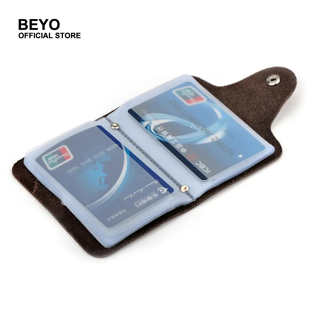 Genuine Leather Business Transparent Card Holder Organizer Wallet for Unisex