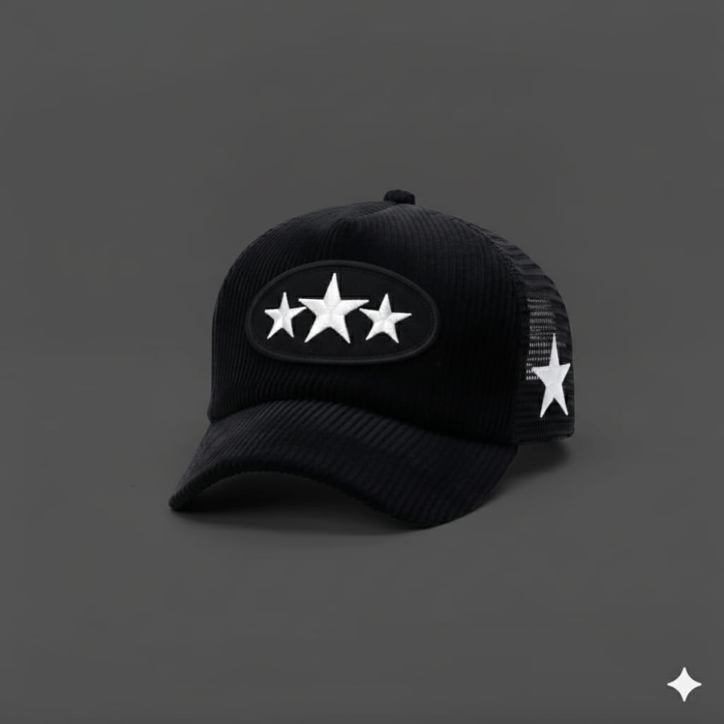 TOPI JARING TRUCKER LIDAH PENDEK BAHAN CORDUROY HITAM