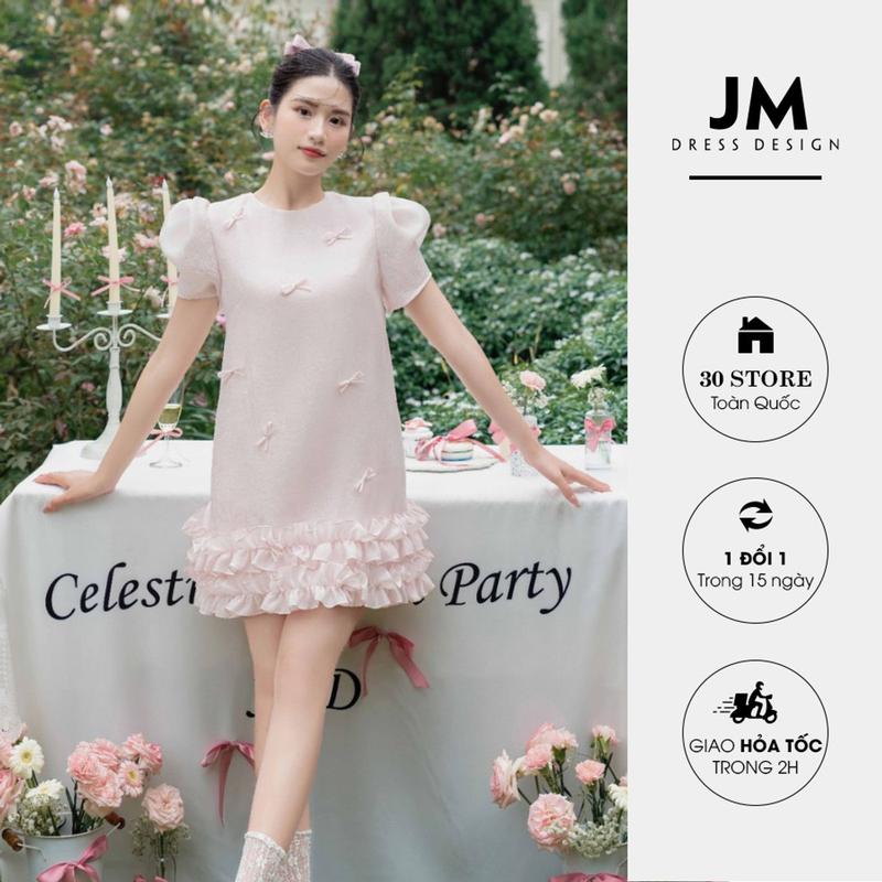 Đầm suông A nhún bèo 2 tầng 1P07.2406OG váy đầm dáng suông tay bồng chất liệu tơ cao cấp thiết kế bởi JM Dress Desᶖgn