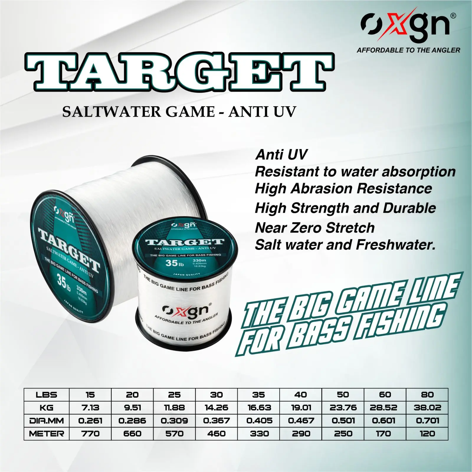 SENAR PANCING 1/8SPOOL OXGN TARGET MONOFILAMENT NYLON | ANTI UV | 15-80LB | 0.26-0.70mm | 120-770m