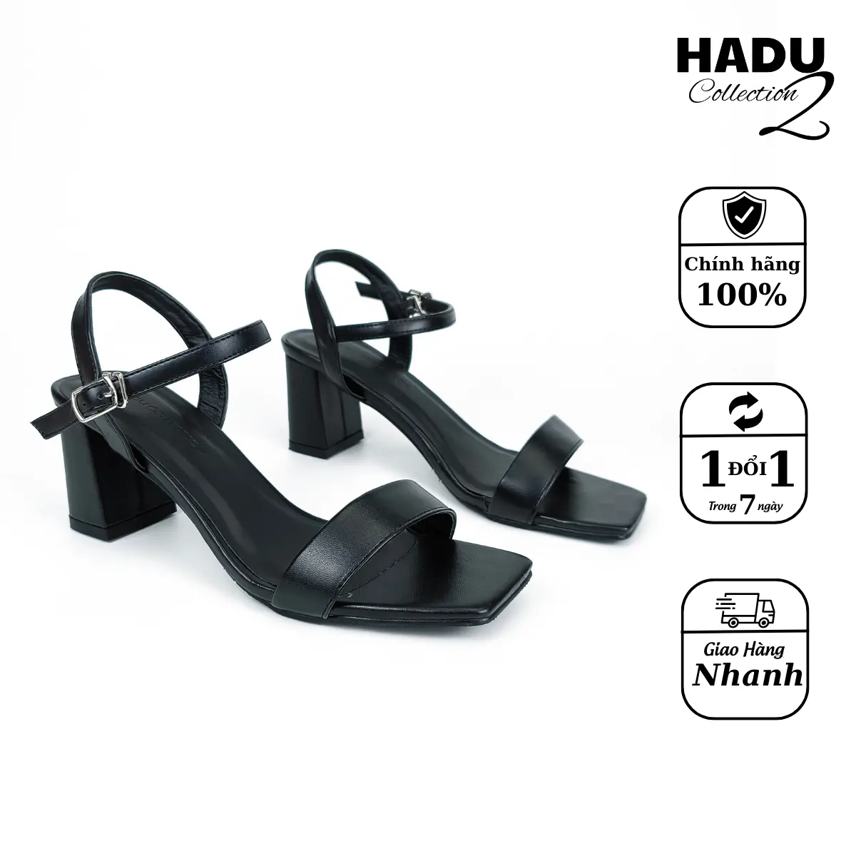 Giày Sandal Gót Vuông 7P Quai Ngang HADU HS502 Bảo Hành 12T DéP Nữ Shoes