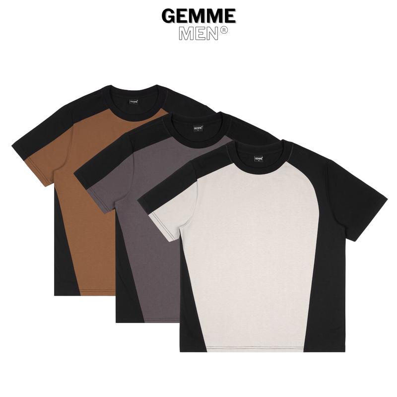 Áo thun cổ tròn may phối vải big size 100% Cotton 250gsm GEMME MEN 55 - 150kg chuẩn form Unisex Menswear Top