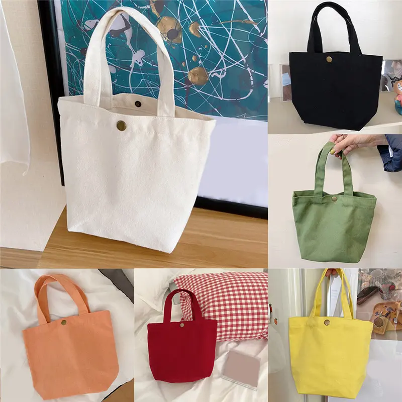 New Solid Color Canvas Ladies Bag Thick Large Capacity Large Lunch Bag Lunch Box Bag Portable  Lunch Bag