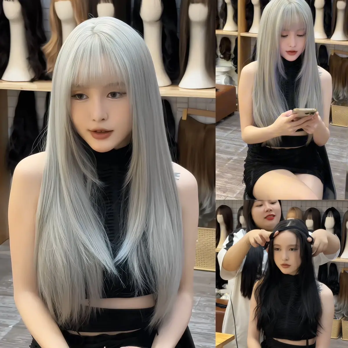 <60cm> Tóc giả nguyên đầu THẲNG TỈA hot trend Wig Nữ Women NHIỀU MÀU SẮC